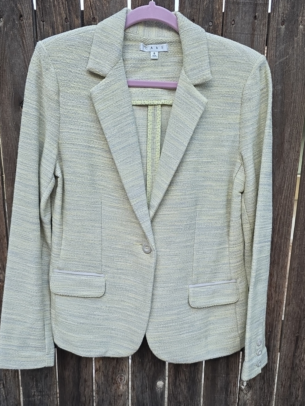 CAbi Lemon Zest Textured Single-Button Blazer Pale Yellow And Pale Gray